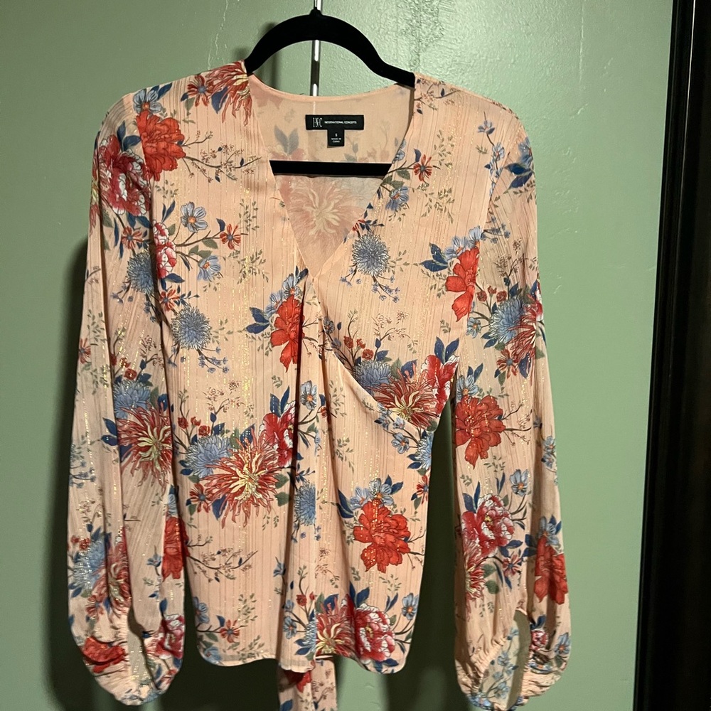 New Directions Floral Blouse - Pink, Red, and Blue
